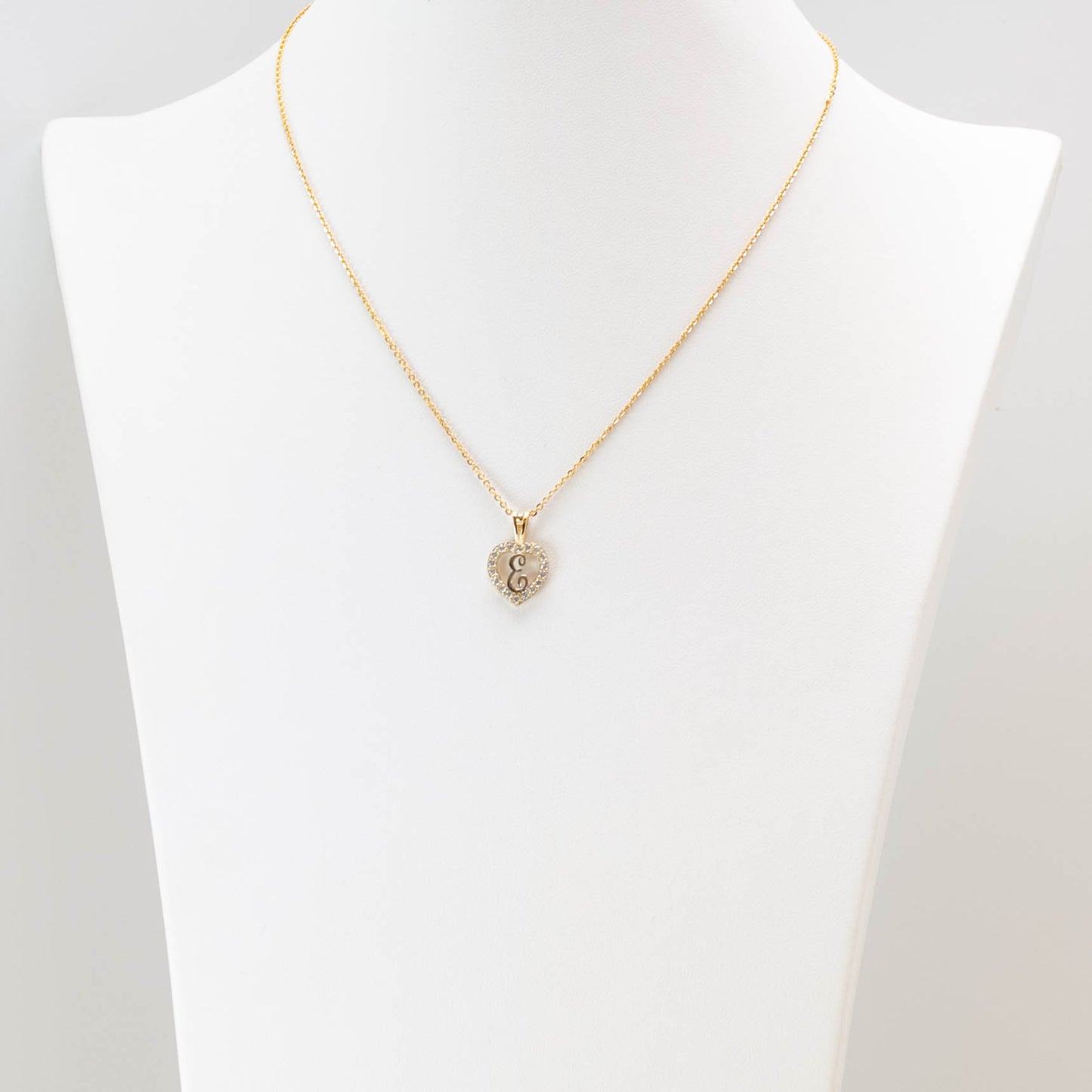 10K Gold Heart E Initial Necklace