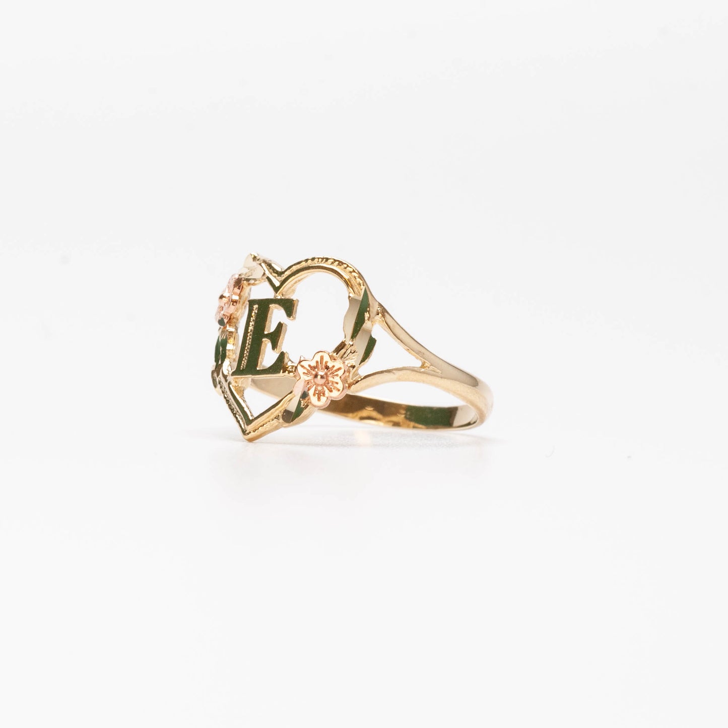 10K Heart Initial E Ring