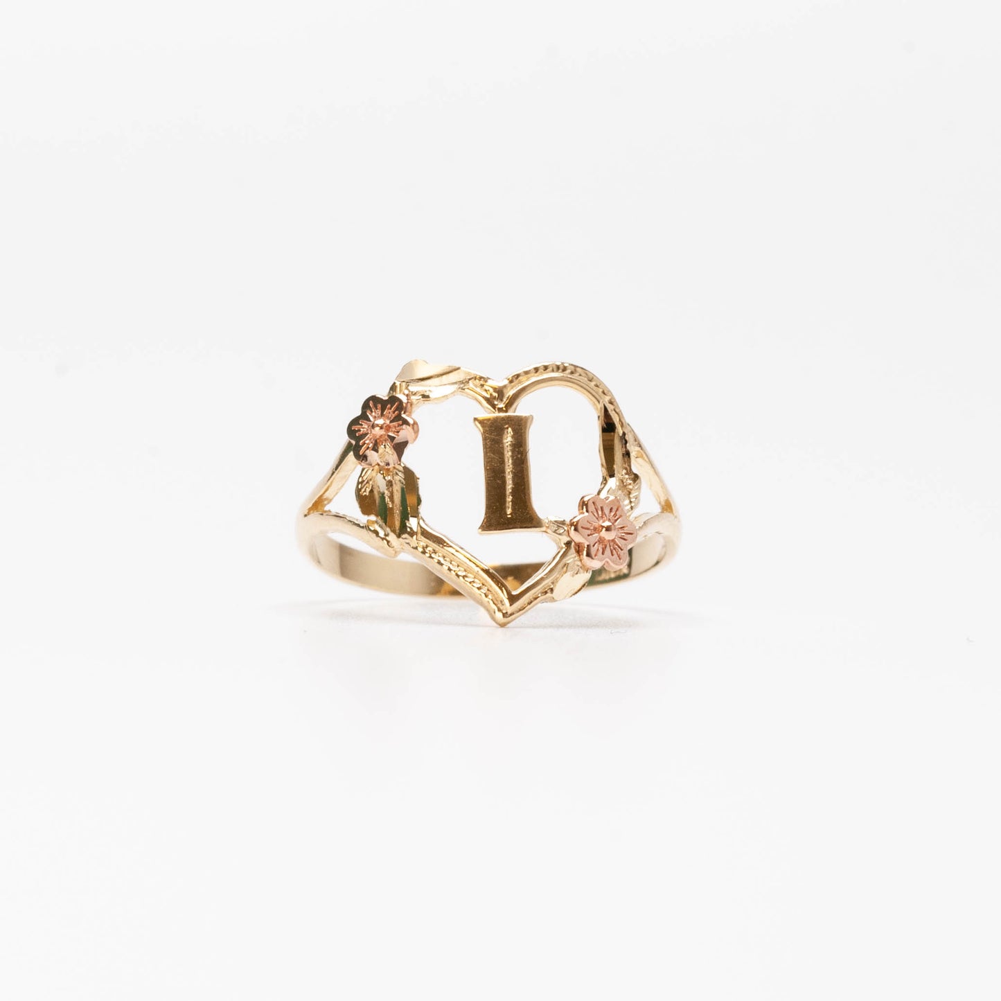 10K Heart Initial I Ring