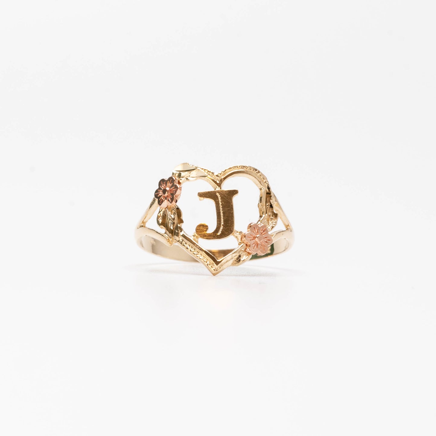 10K Heart Initial J Ring