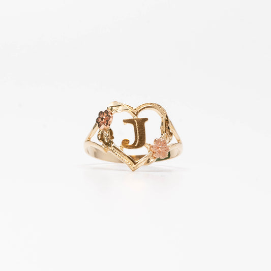 10K Heart Initial J Ring