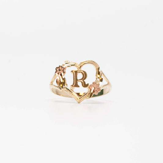 10K Heart Initial R Ring