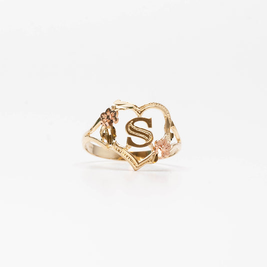 10K Heart Initial S Ring