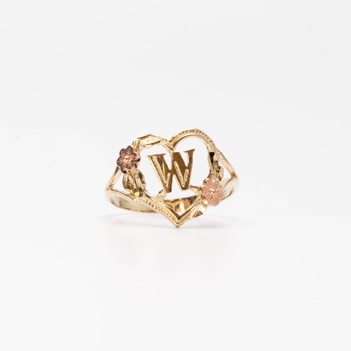 10K Heart Initial W Ring