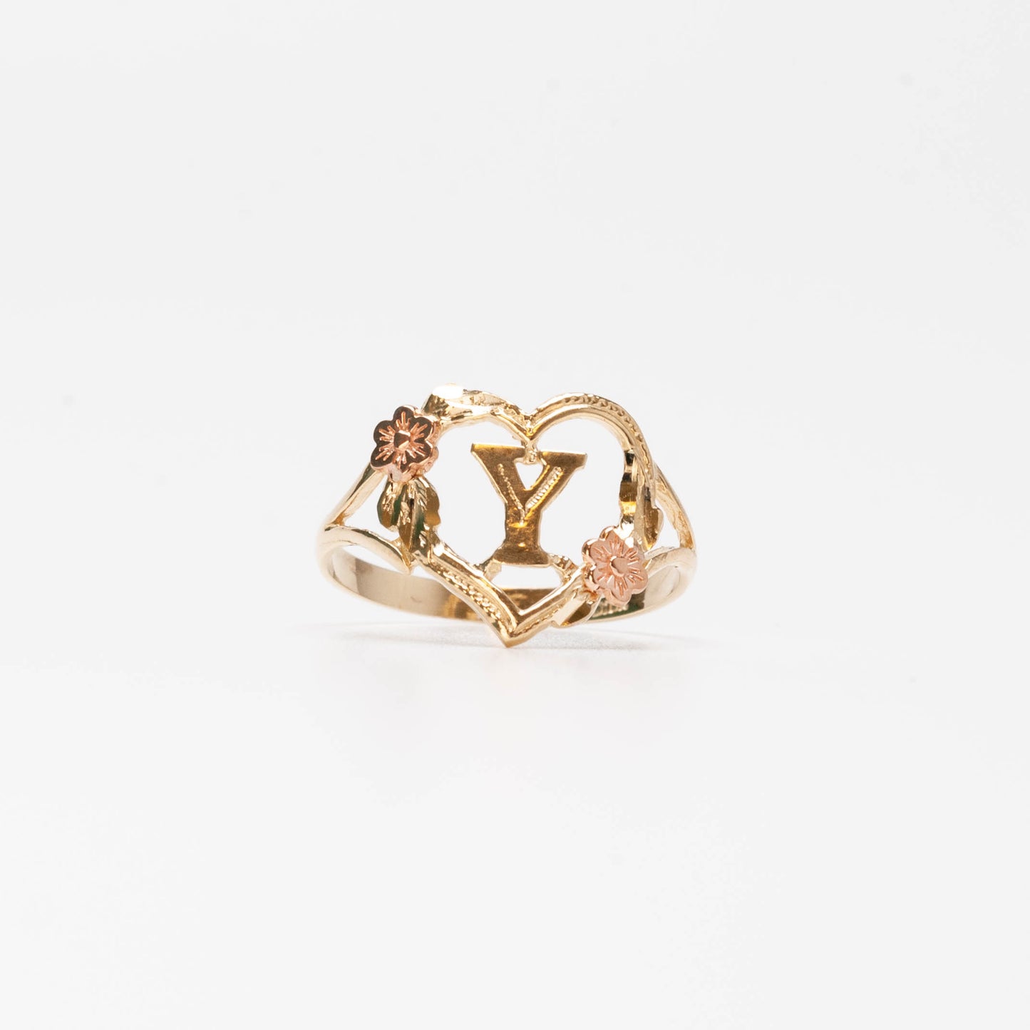 10K Heart Initial Y Ring