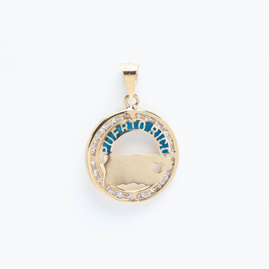 10K Gold Round Puerto Rico Pendant