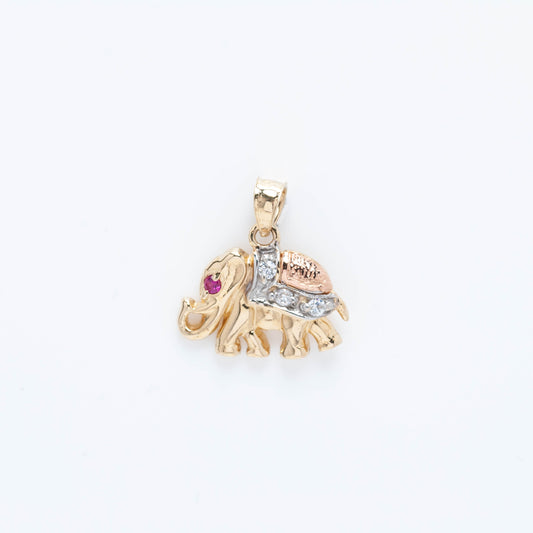 14K Gold Elefant Tri-Color Pendant