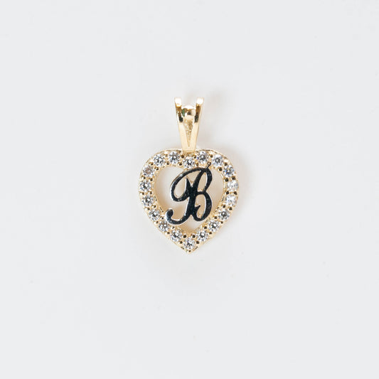 10K Gold Heart B Initial Pendant