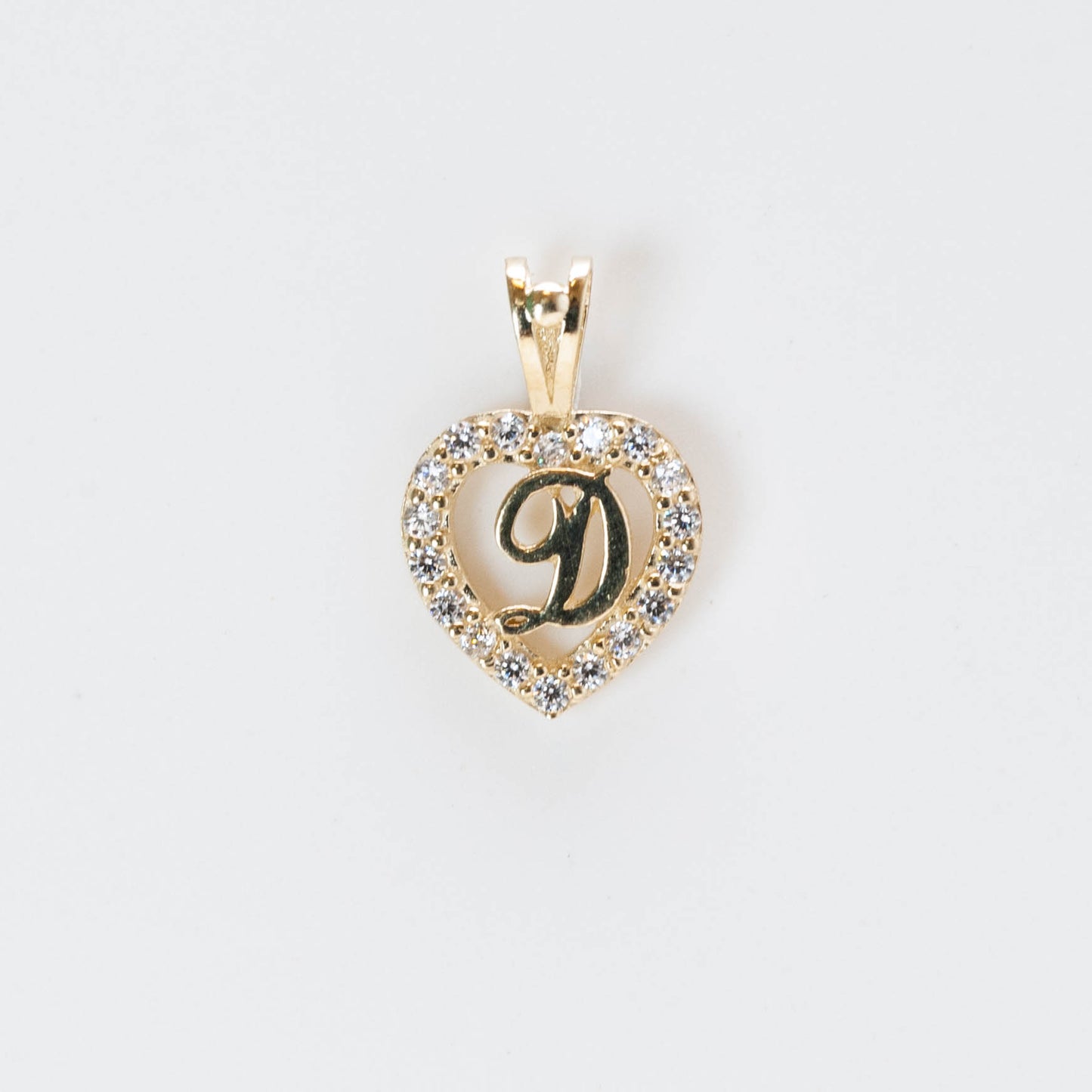 10K Gold Heart D Initial Pendant