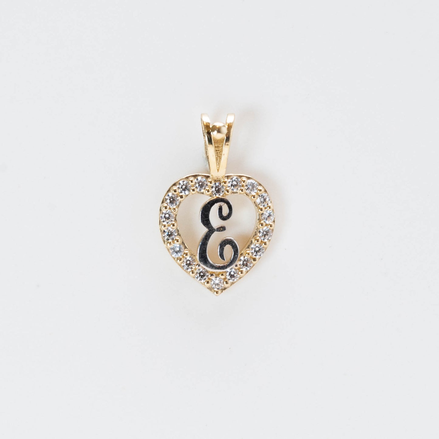 10K Gold Heart E Initial Pendant