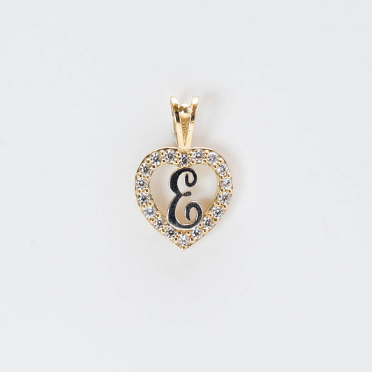 10K Gold Heart E Initial Pendant