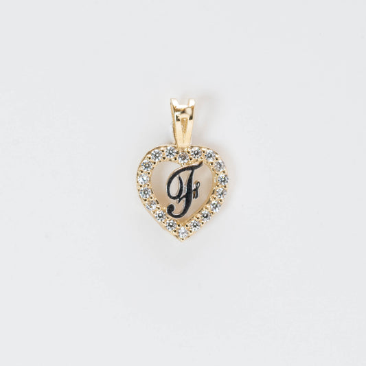 10K Gold Heart F Initial Pendant