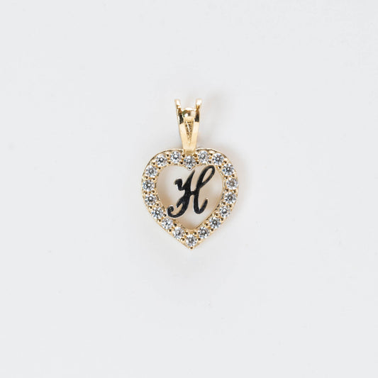 10K Gold Heart H Initial Pendant