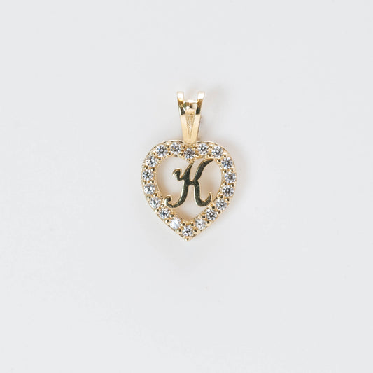 10K Gold Heart K Initial Pendant