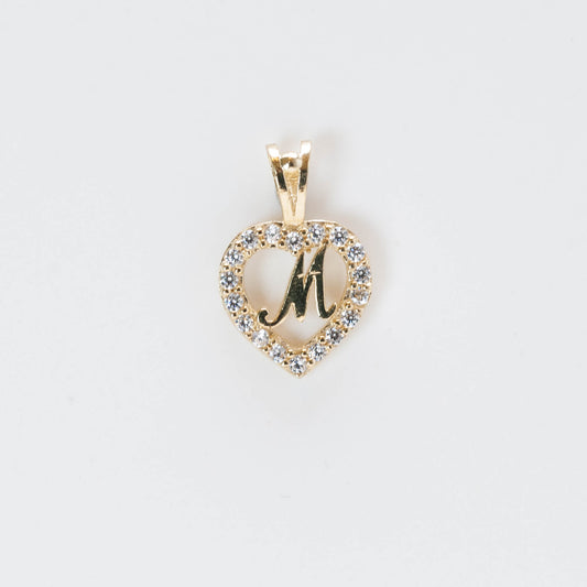 10K Gold Heart M Initial Pendant