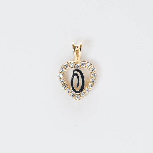 10K Gold Heart O Initial Pendant