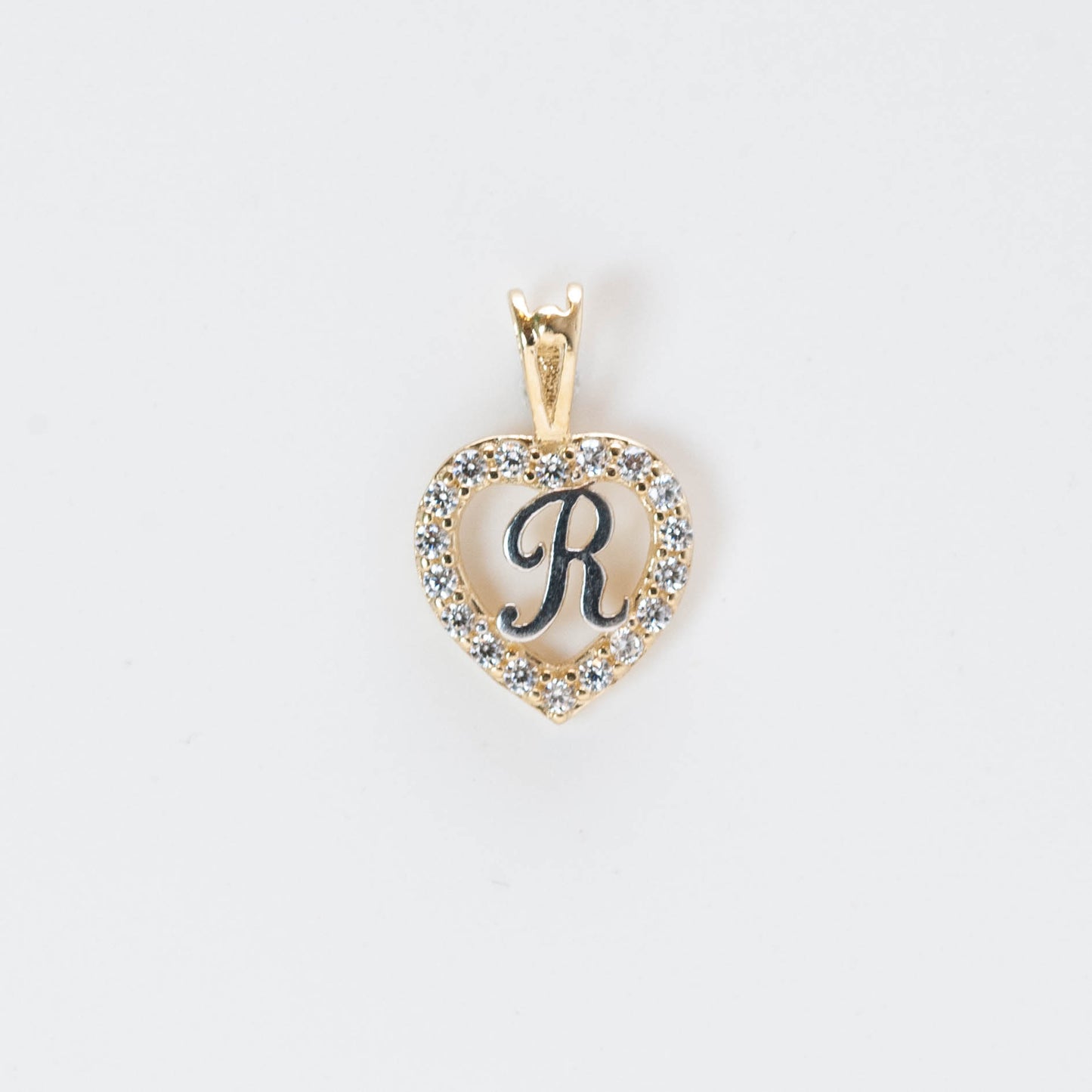 10K Gold Heart R Initial Pendant