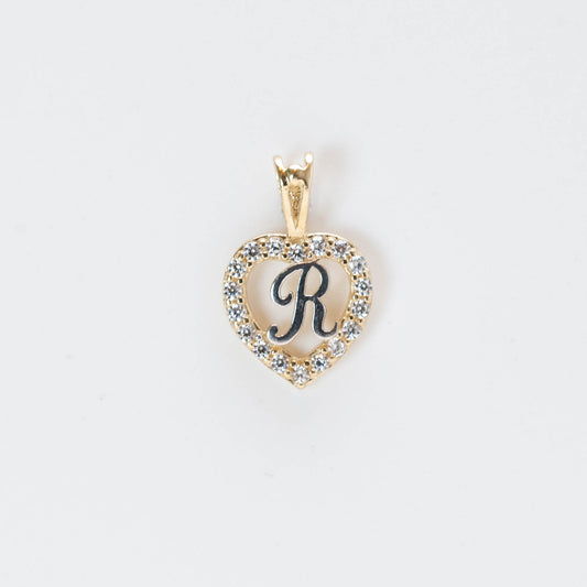 10K Gold Heart R Initial Pendant