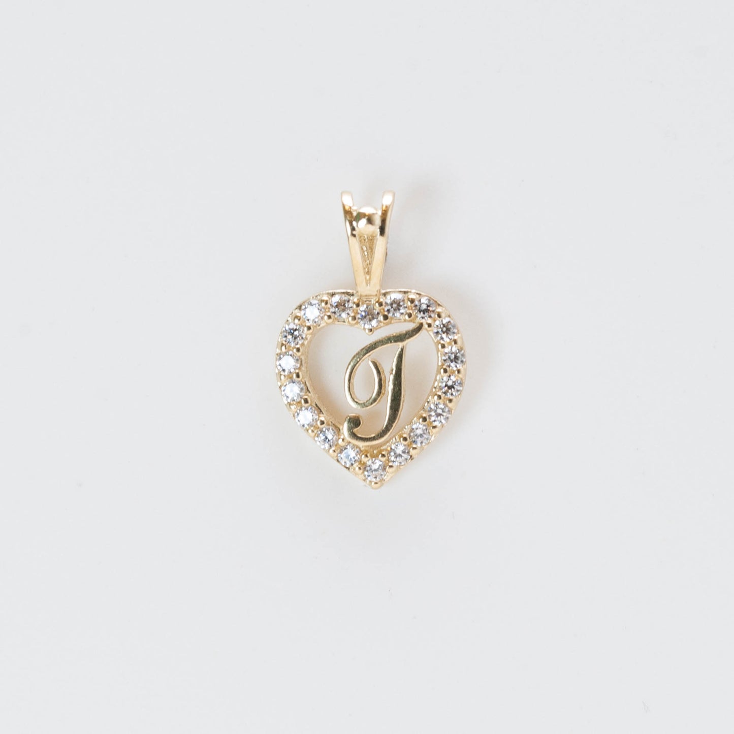 10K Gold Heart T Initial Pendant