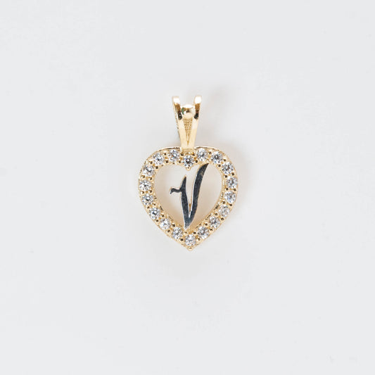 10K Gold Heart V Initial Pendant