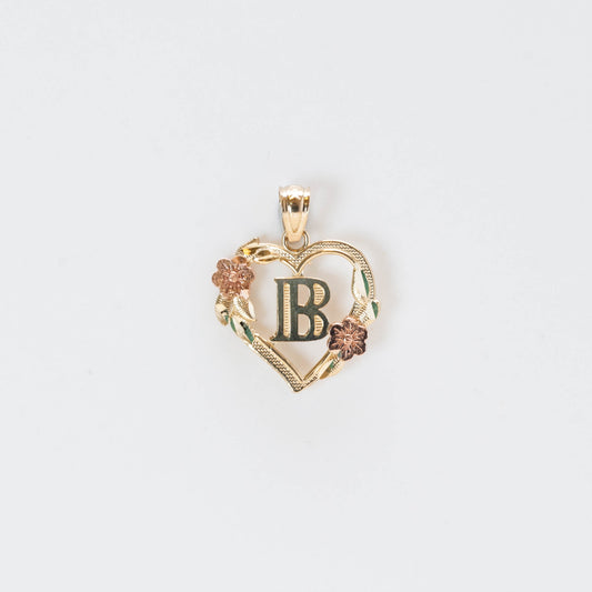 10K Gold Heart B Initial Pendant