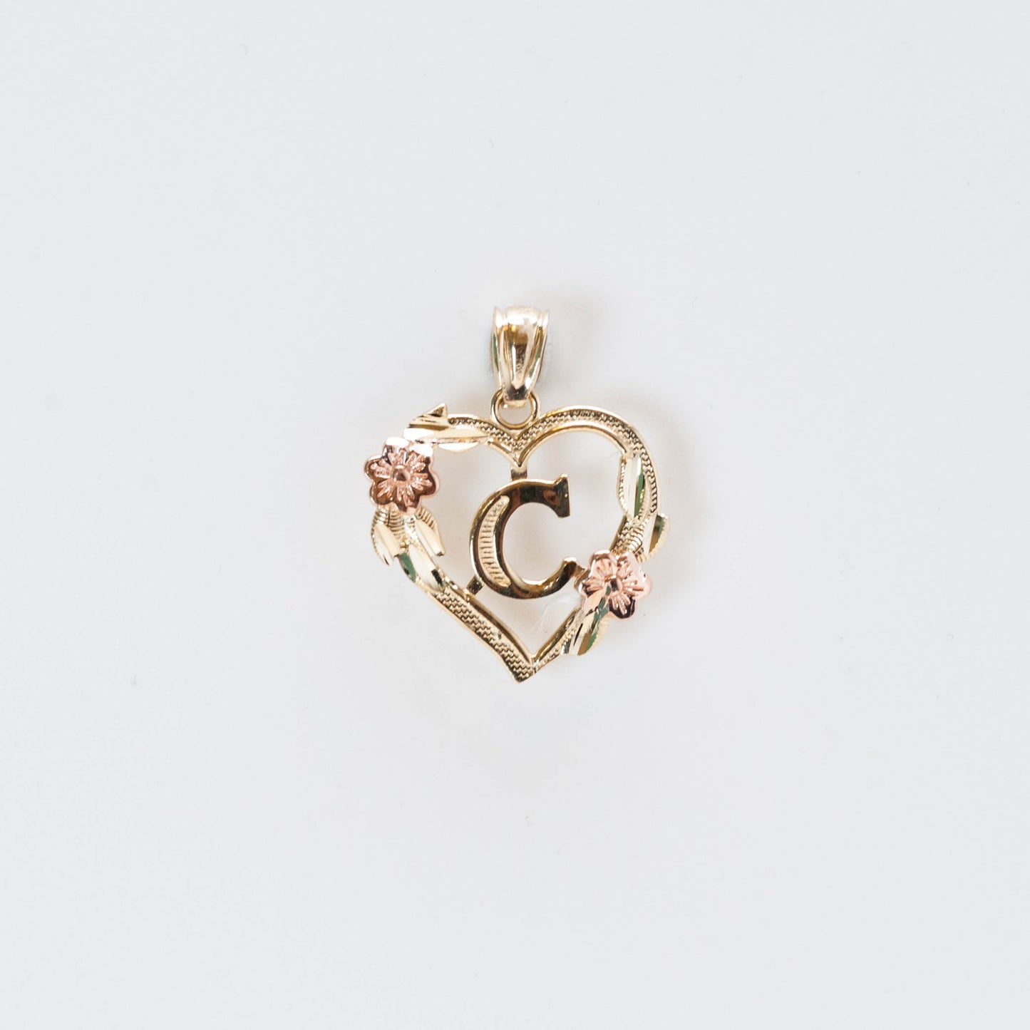 10K Gold Heart C Initial Pendant