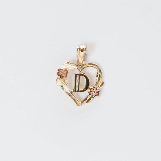 10K Gold Heart D Initial Pendant