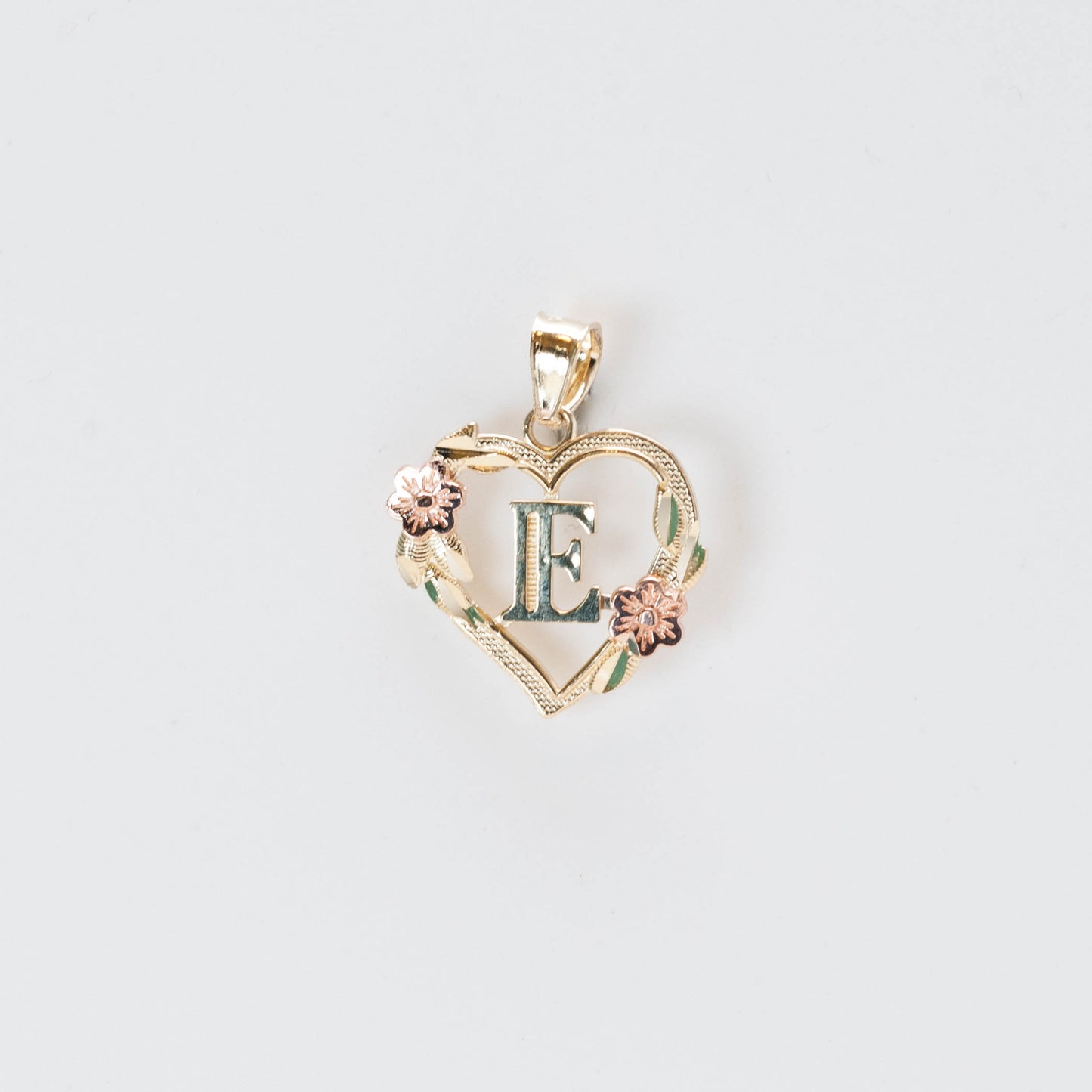 10K Gold Heart E Initial Pendant