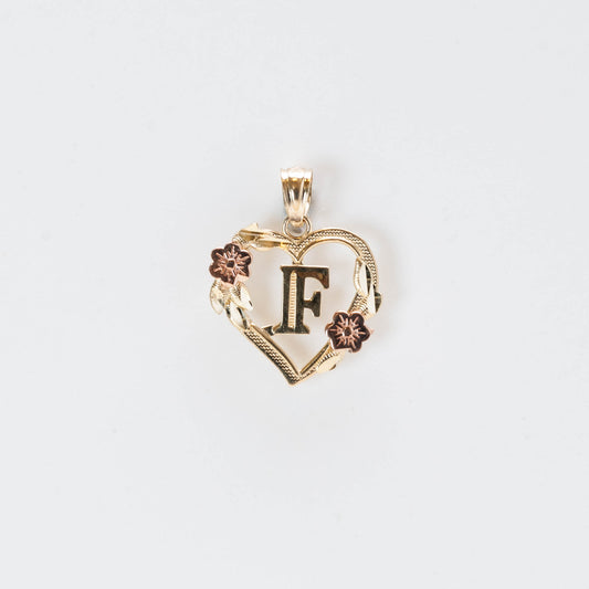 10K Gold Heart F Initial Pendant