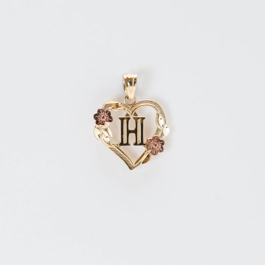 10K Gold Heart H Initial Pendant