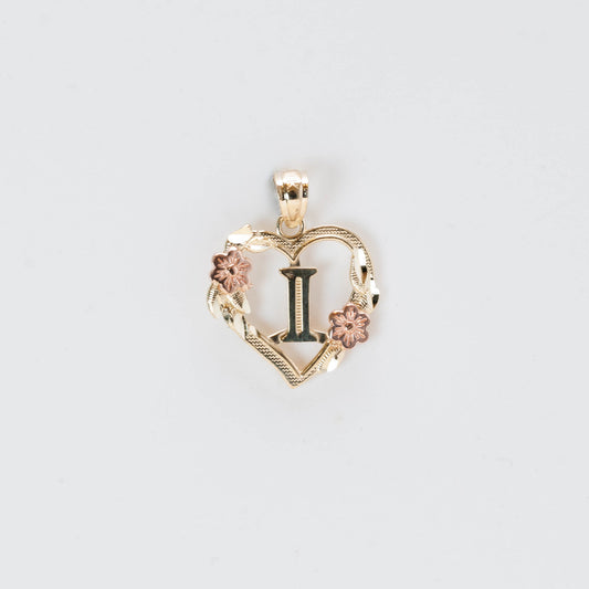 10K Gold Heart I Initial Pendant