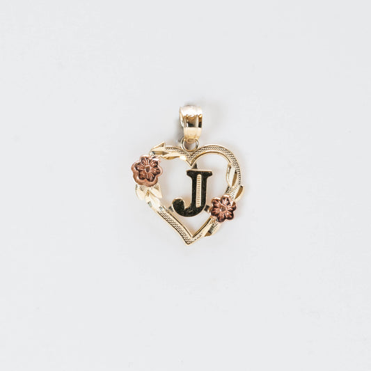 10K Gold Heart J Initial Pendant