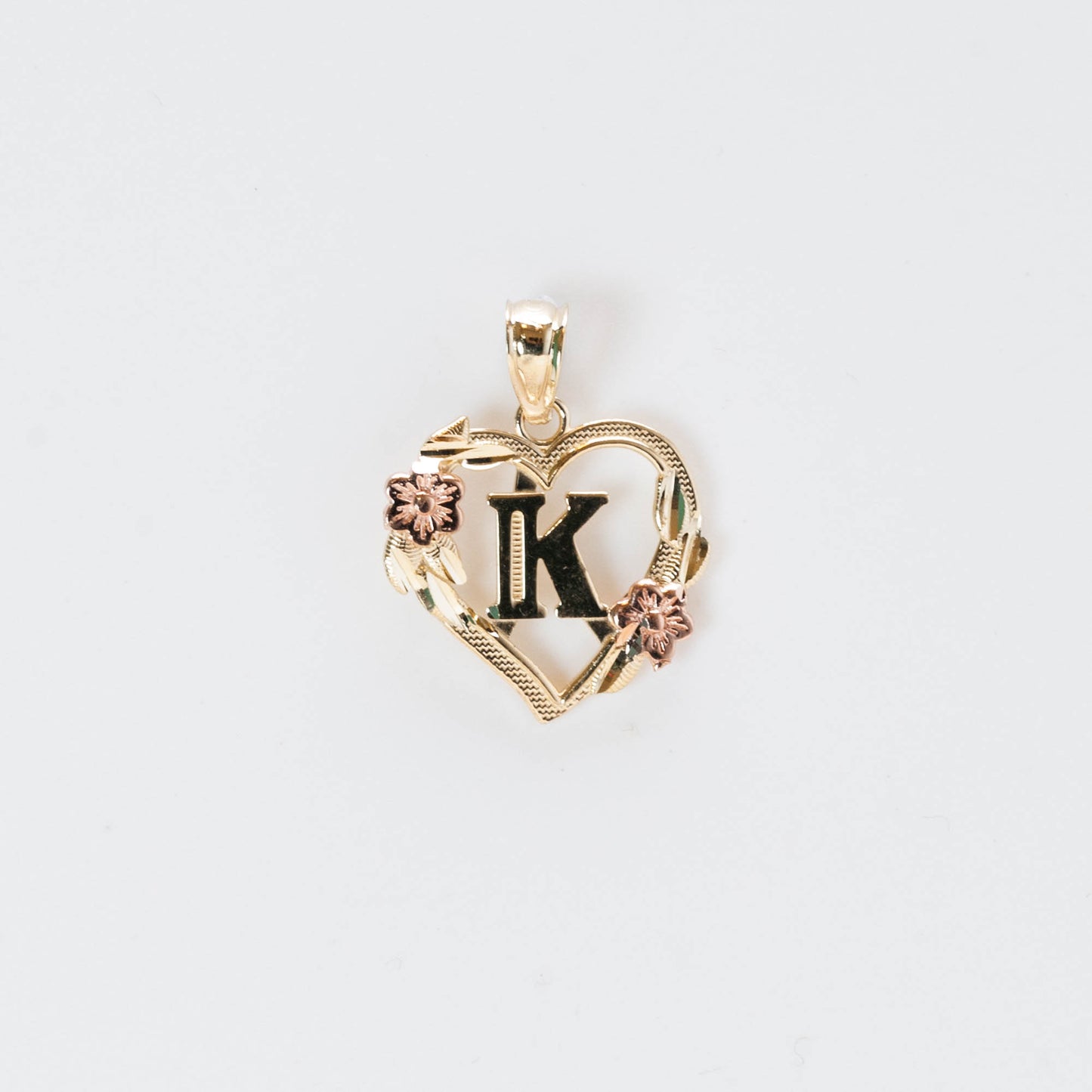 10K Gold Heart K Initial Pendant