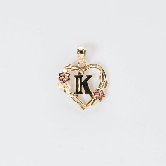 10K Gold Heart K Initial Pendant