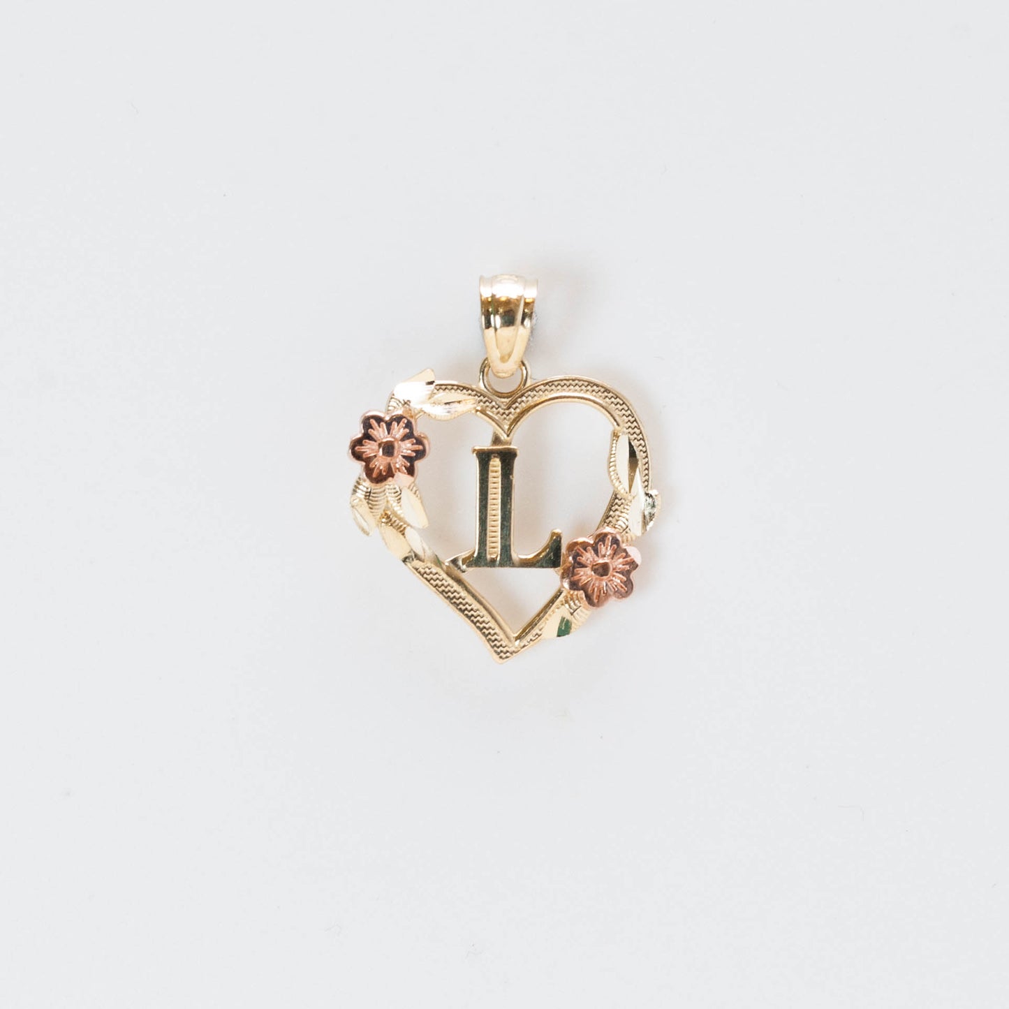 10K Gold Heart L Initial Pendant