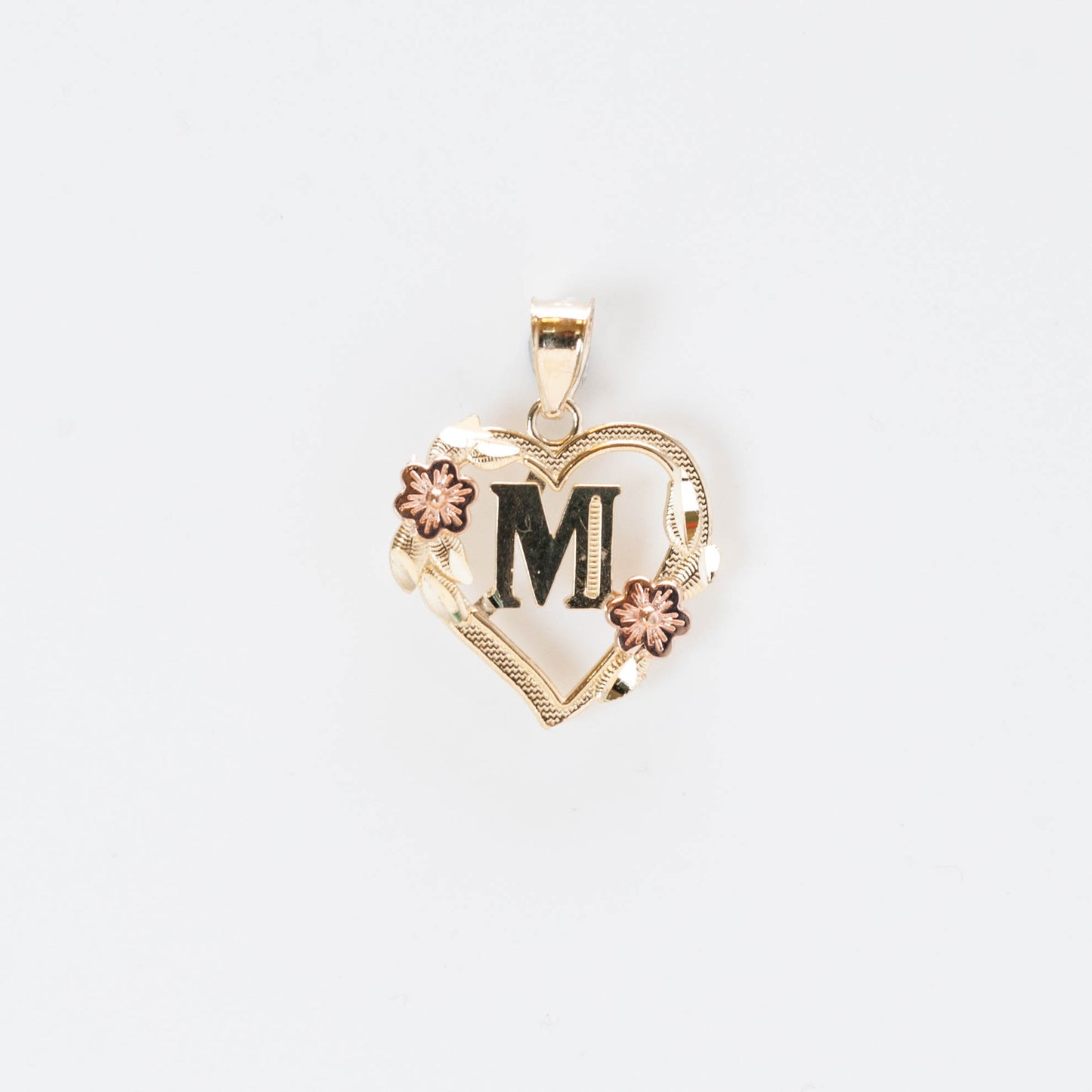 10K Gold Heart M Initial Pendant