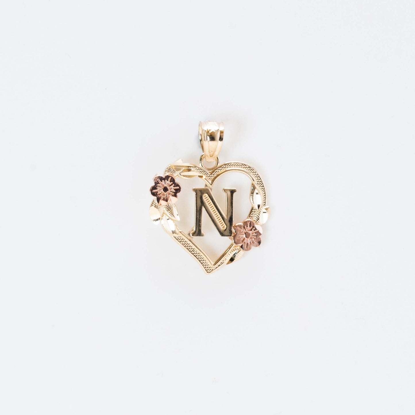 10K Gold Heart N Initial Pendant