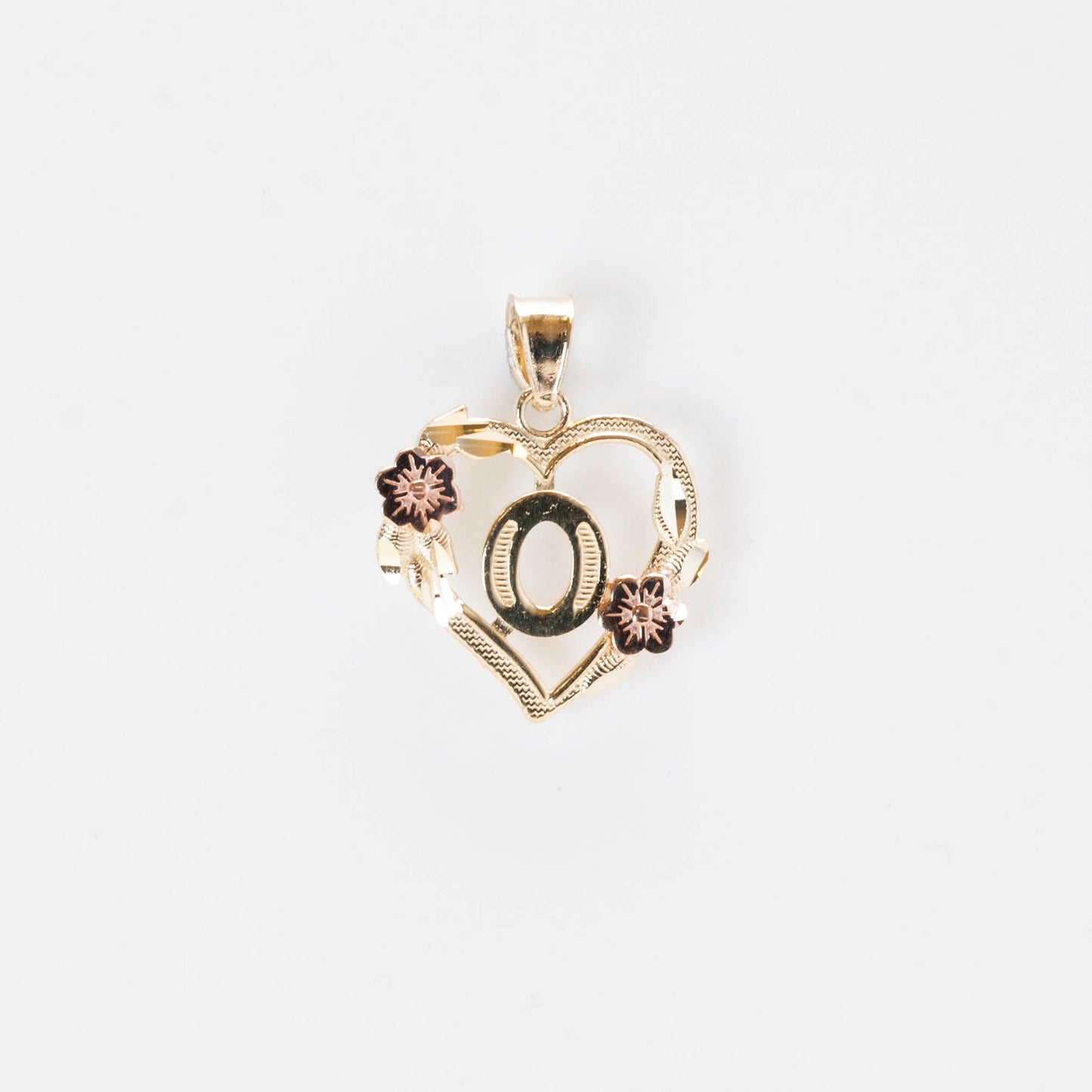 10K Gold Heart O Initial Pendant