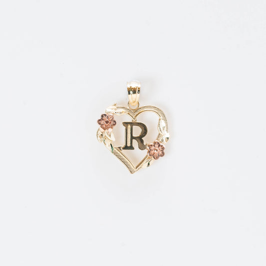 10K Gold Heart R Initial Pendant