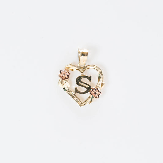 10K Gold Heart S Initial Pendant