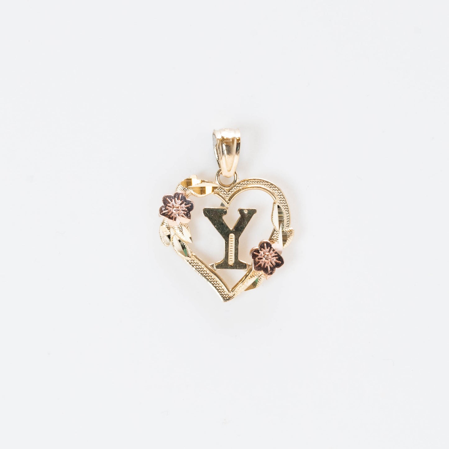 10K Gold Heart Y Initial Pendant