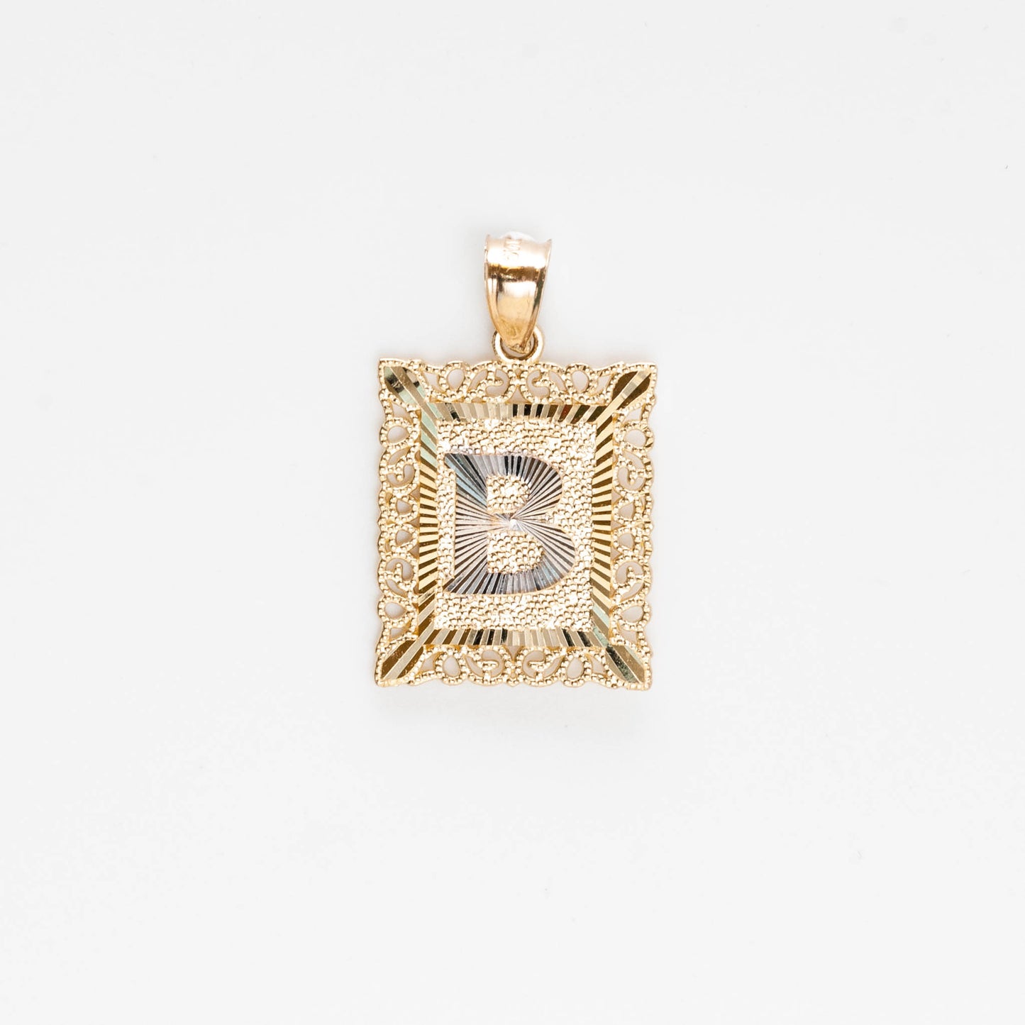 10K Gold Rectangle B Initial Pendant