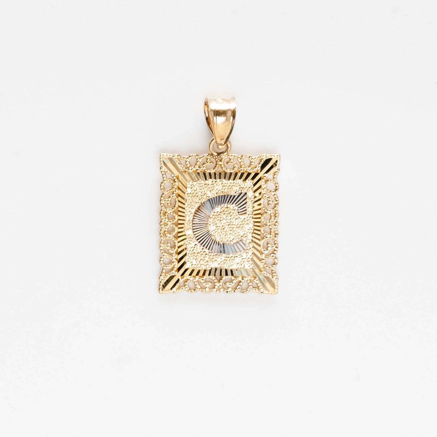 10K Gold Rectangle C Initial Pendant