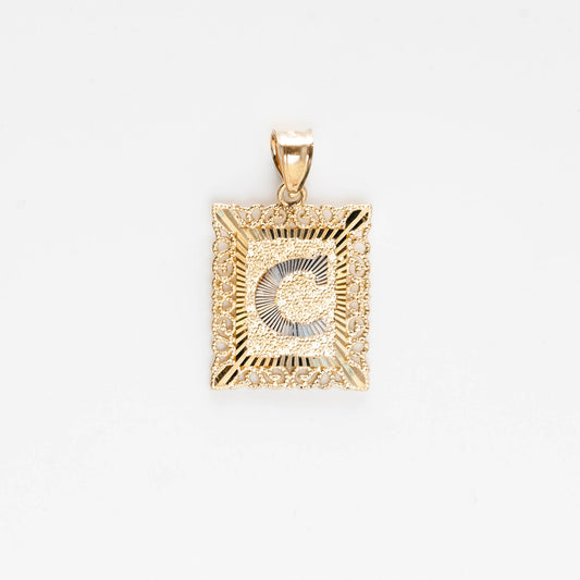 10K Gold Rectangle C Initial Pendant