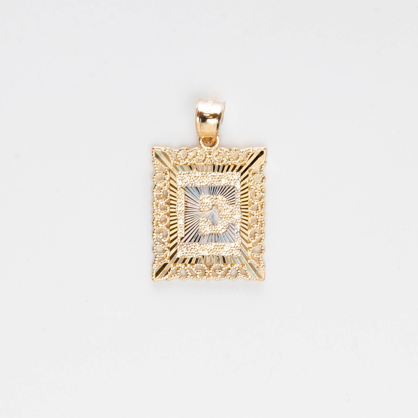 10K Gold Rectangle E Initial Pendant