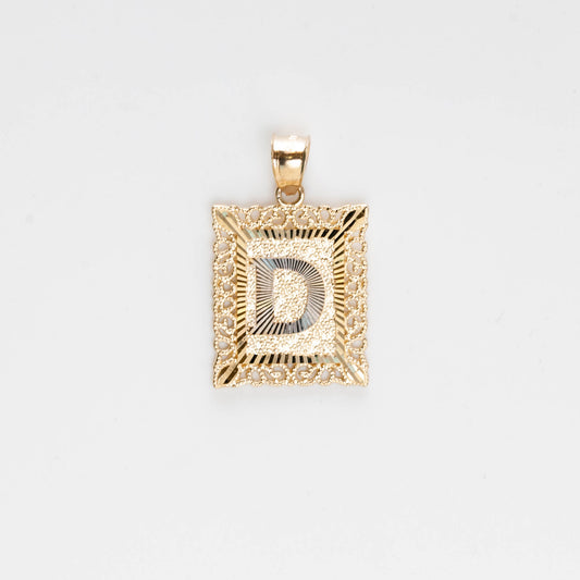 10K Gold Rectangle D Initial Pendant