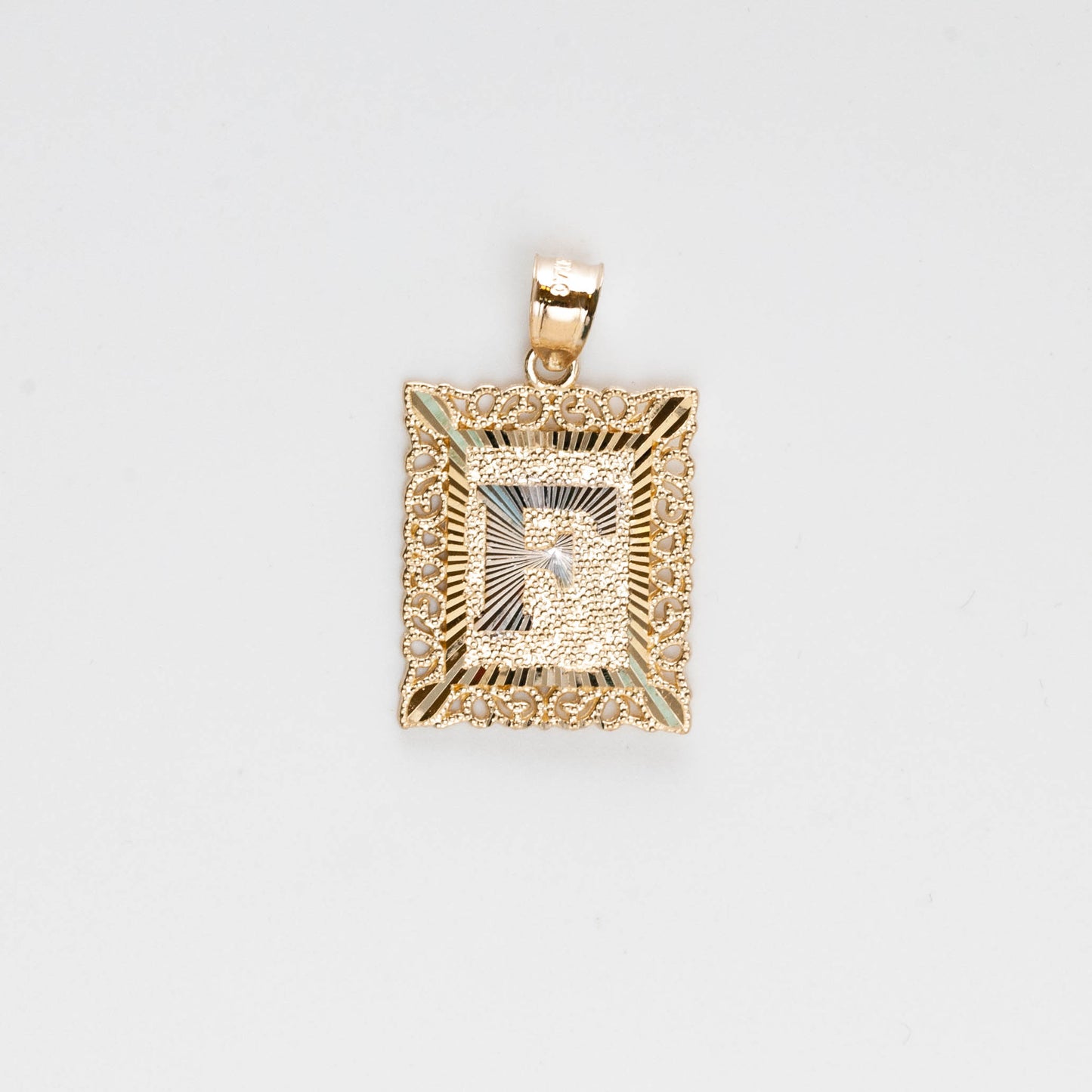 10K Gold Rectangle F Initial Pendant