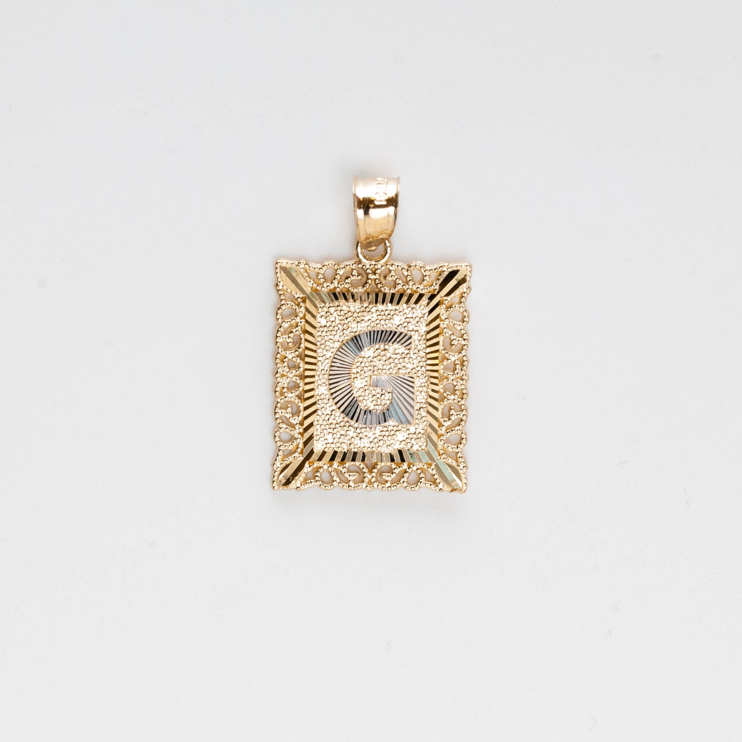 10K Gold Rectangle G Initial Pendant