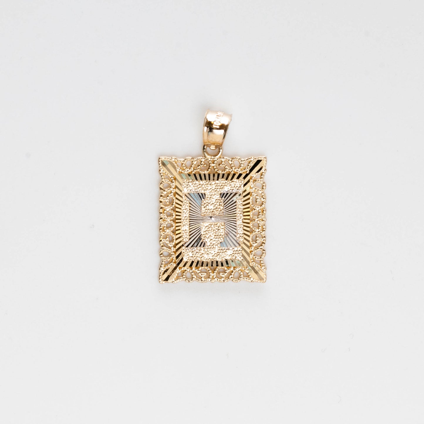 10K Gold Rectangle H Initial Pendant