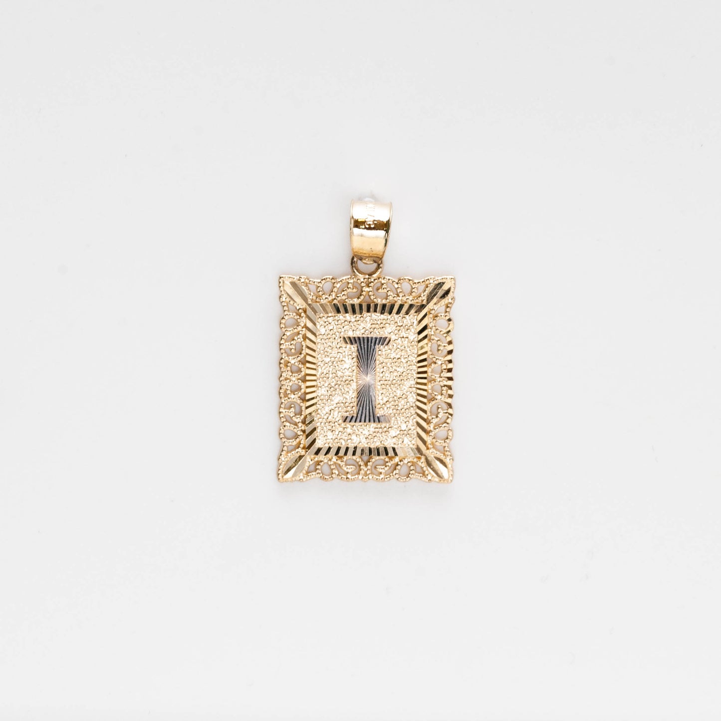 10K Gold Rectangle I Initial Pendant